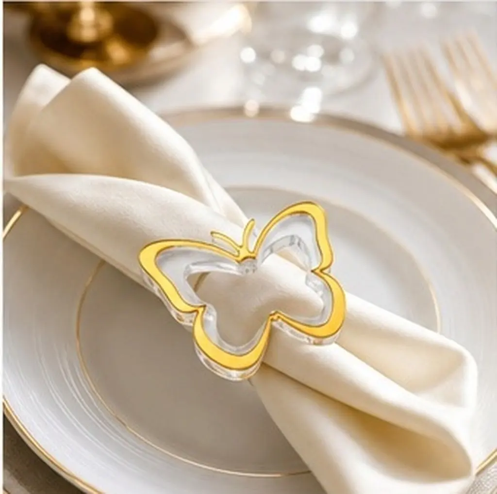 Butterfly Napkin Rings Set Exquisite Sturdy Acrylic Serviette Clasps for Dining Table Decor Wedding Party Thanksgiving