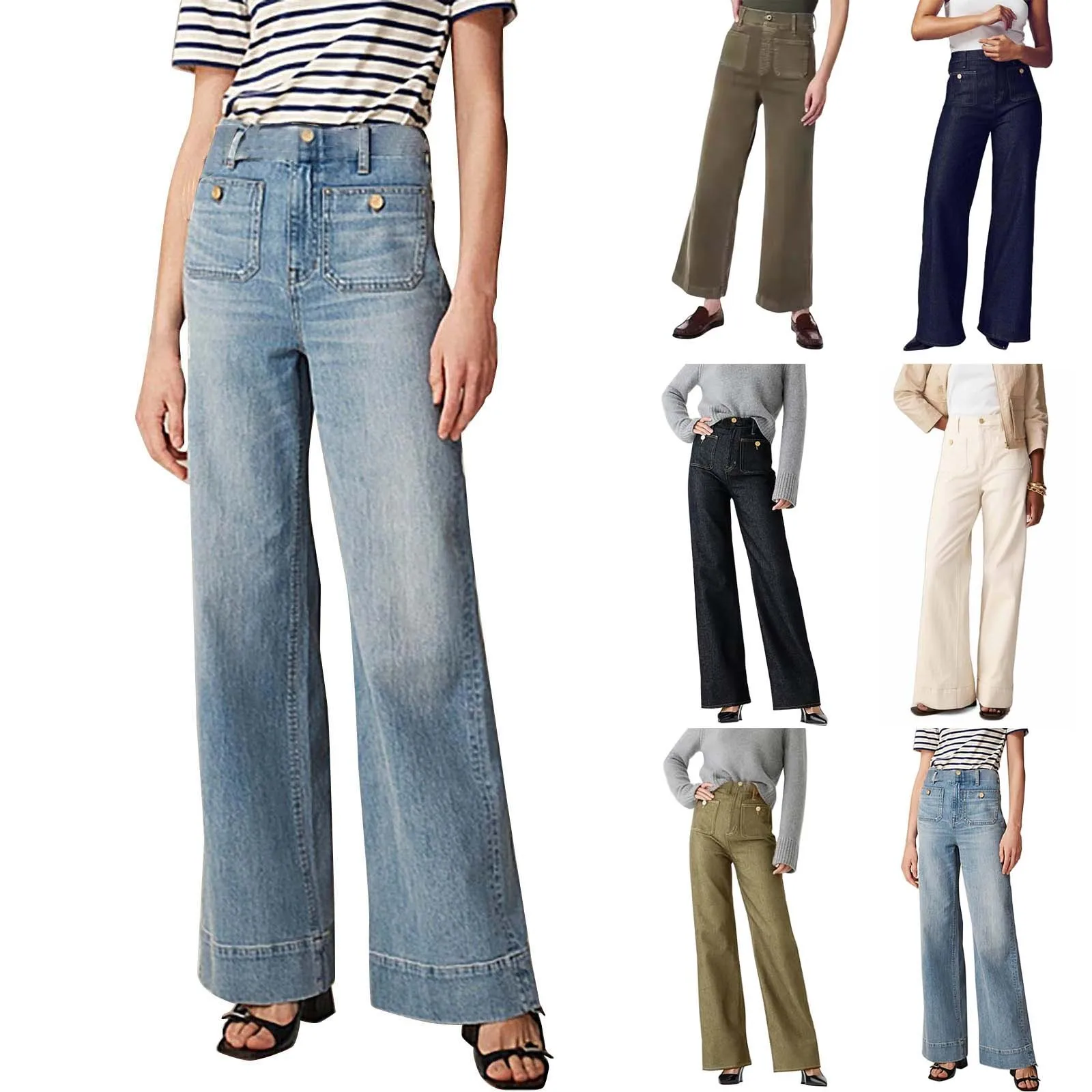 Damen hose Seemann Hose mit weitem Bein Herbst High-Stretch mit Taschen breite Beine Jeans hose Damen Jeans Jeans & Kleidung