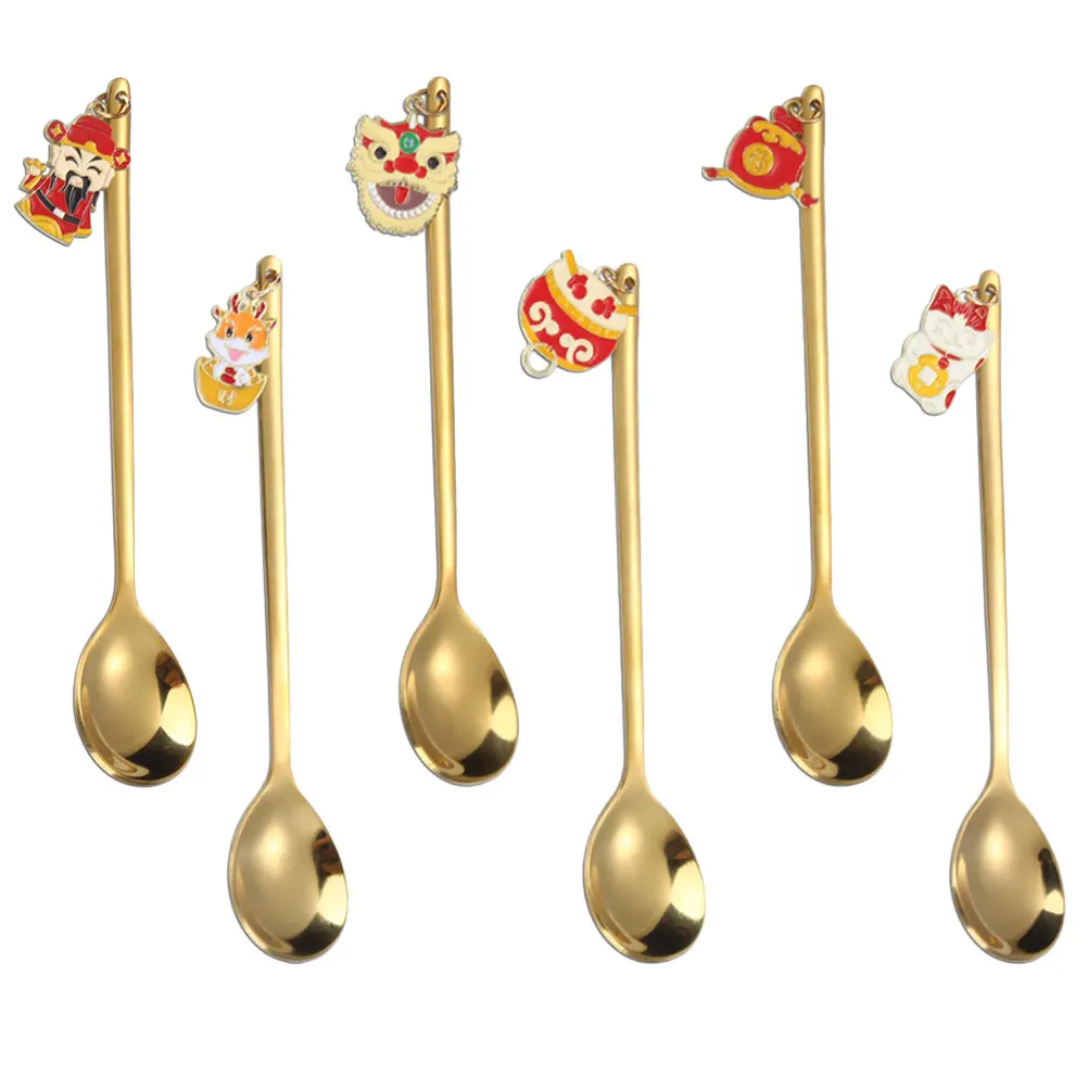 

1 set Stainless Cutlery Set Dragon Year Coffee Spoon Dessert Spoon Kit Easy Clean Party Spring Festival Tableware Kitchen