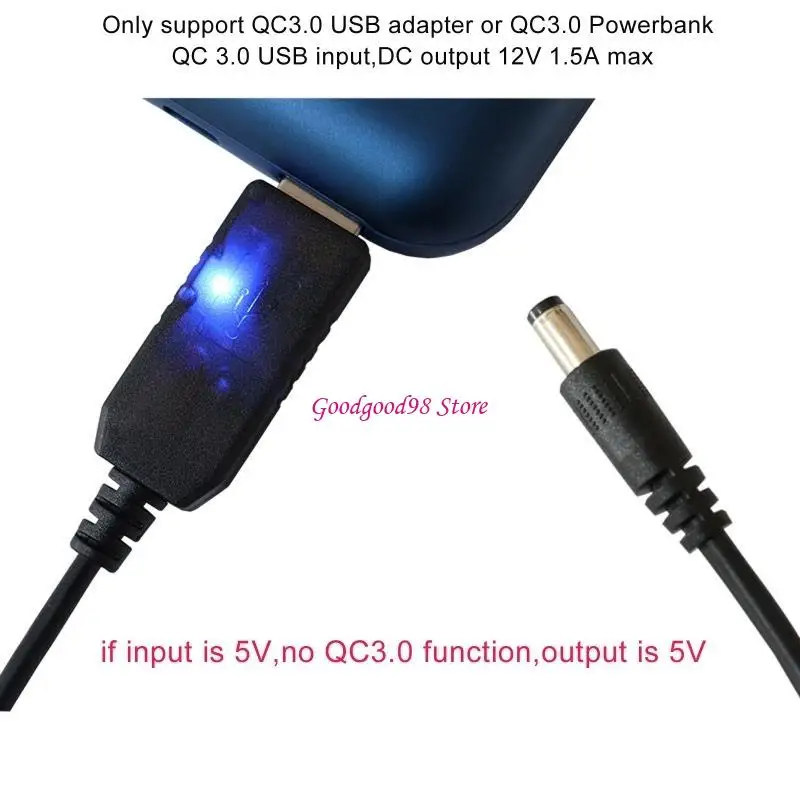 QC3.0 USB to 12V 18W 5.5x2.5mm Step Up Line Converter Cable for WiFi Router 1m 
