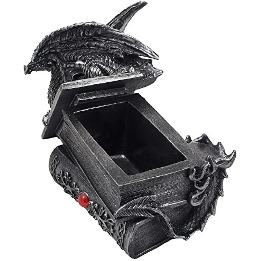 Mythical Guardian Dragon Trinket Box Statue with Hidden Book Storage Compartment for Decorative Gothic and Medieval Décor and F