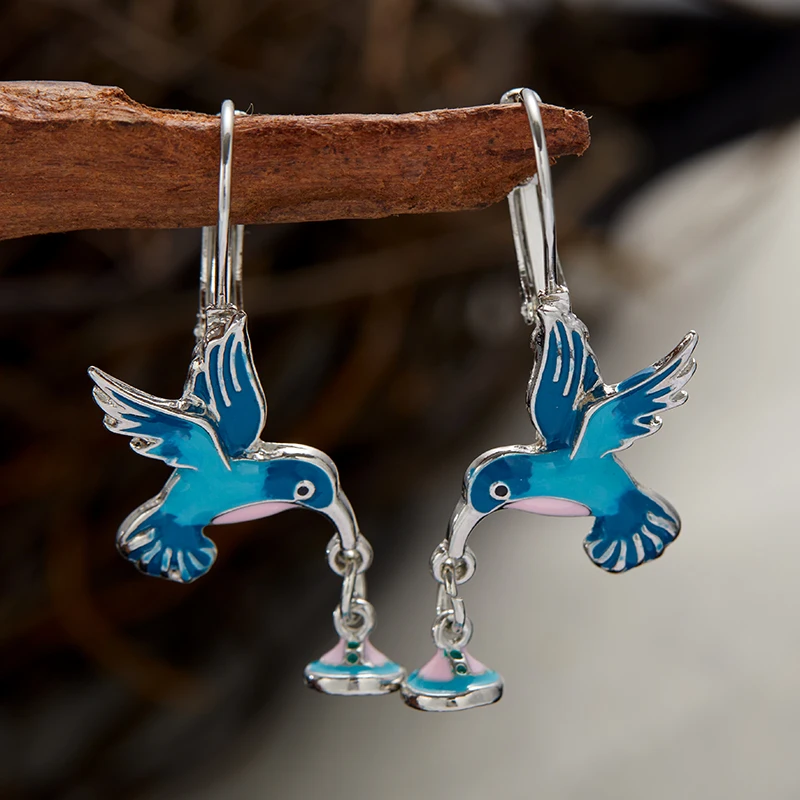 New Vintage Blue Hummingbird Earrings Niche High Design Earrings Fashion Women Daily Jewellery Accessories Birthday Gift