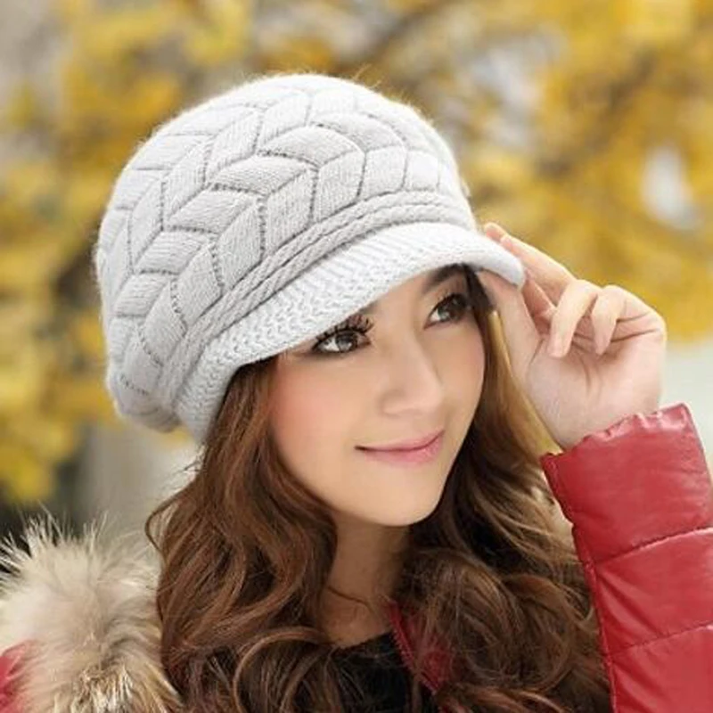 Women Peaked Cap Winter Warm Comfortable Windbreak Knitted Hats Female Soft High Elastic Solid Color Headgear Ladies Hat