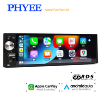 1 Din Car Radio with Wireless CarPlay, Android-Auto, Bluetooth, RDS FM, USB Aux, IPS Screen, 6.36\