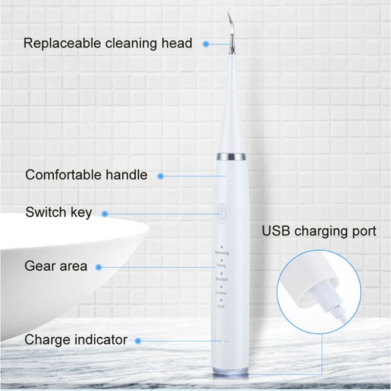 5-Speed High-Frequency Vibrating Tooth Cleaner USB Electric Toothbrush Cleaning Device Calculus Cleaning Device