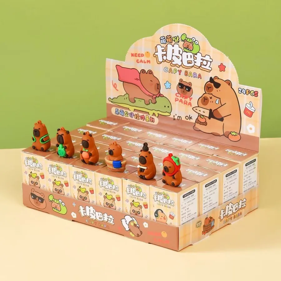 Cute 24pcs/Set Capybara Figure Blind Box Anime Capibara Figures Doll Keychain Pendant Decoration Toy For Children Christmas Gift