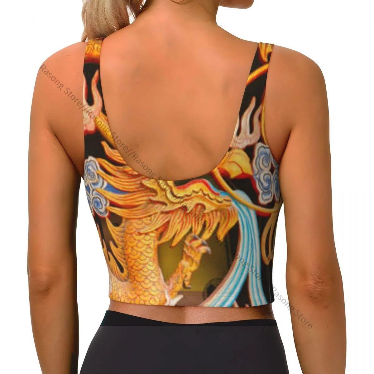 Yoga Vest Women Gym Sports Crop Tops Molded Dragon Figure Streetwear Workout Breathable Tank Top Female