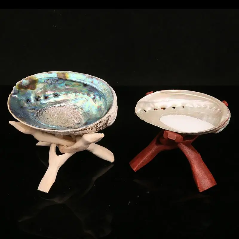 Vintage Wooden Tripod Stand Abalone Shells Crystal Balls: Display Beach Themed Home Decor