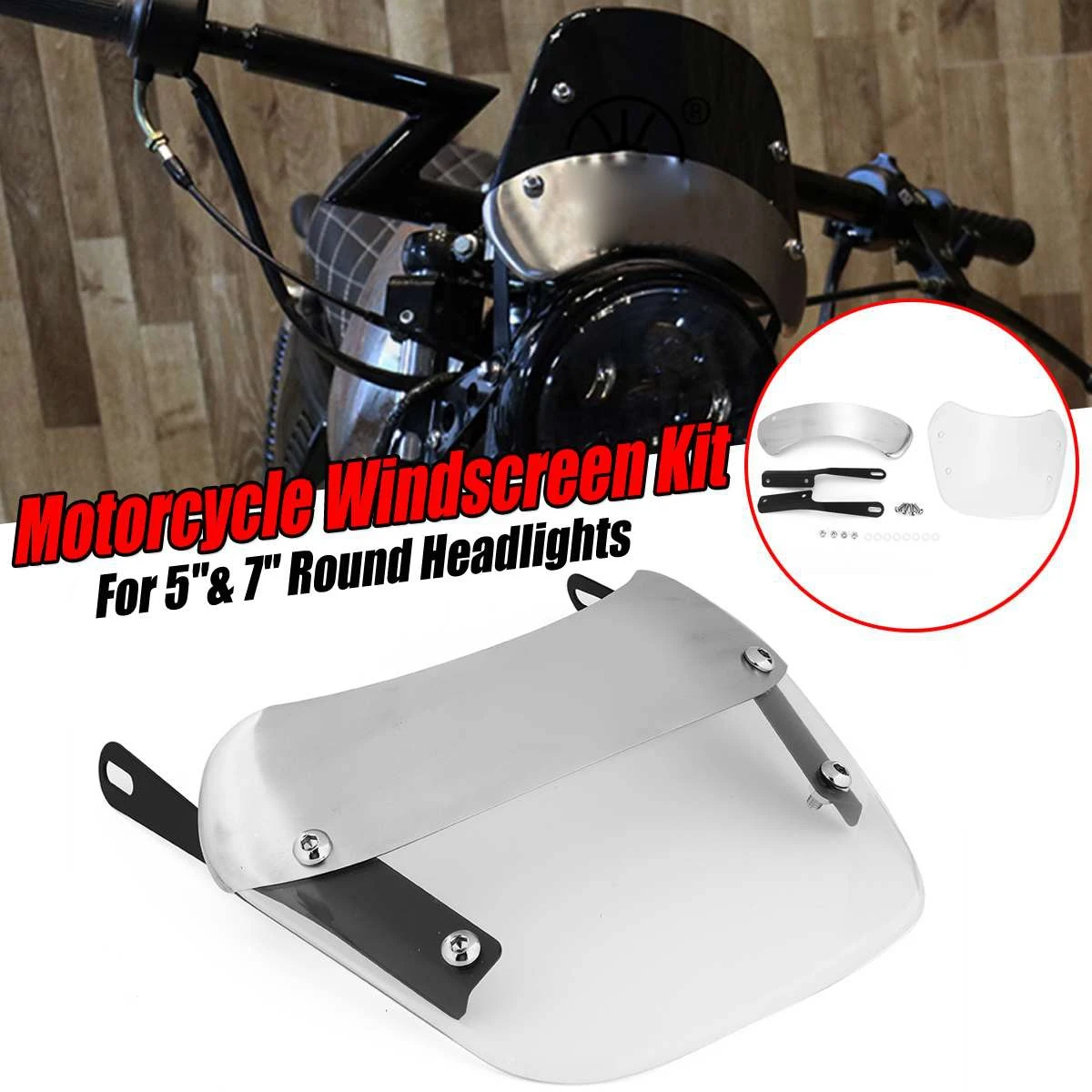 Motorcycle Vintage Windshield Windscreen Wind Deflector Universal Modification for 5-7Inch Round Headlights