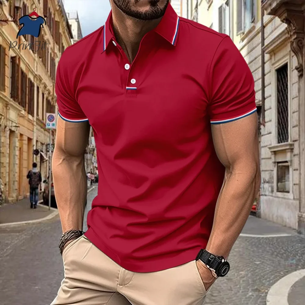 Amazon New Men's Clothing Casual POLO Shirt Lapel Placket Pull Button Business Solid Color Versatile T-shirt Men's clothing