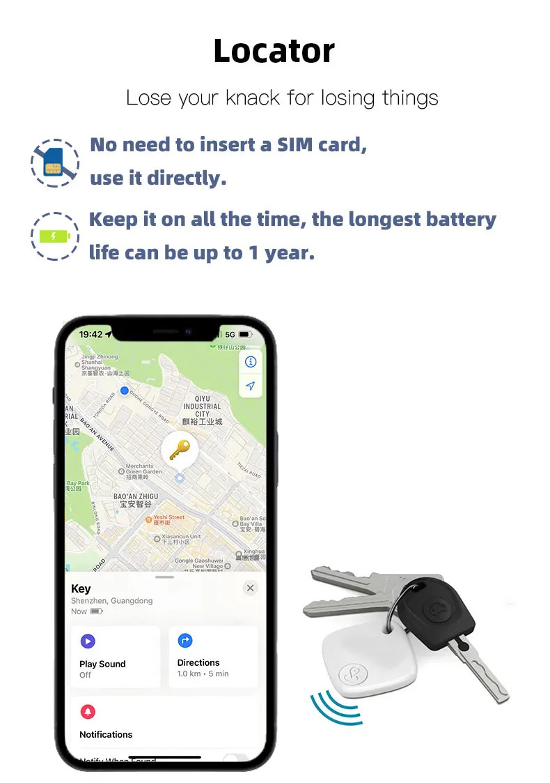3PCS Bestway MFI Certificato Trova la mia etichetta Smart Key Finder Locator Mini GPS Tracker per dispositivi Apple Portafoglio in plastica Pet Remote Con