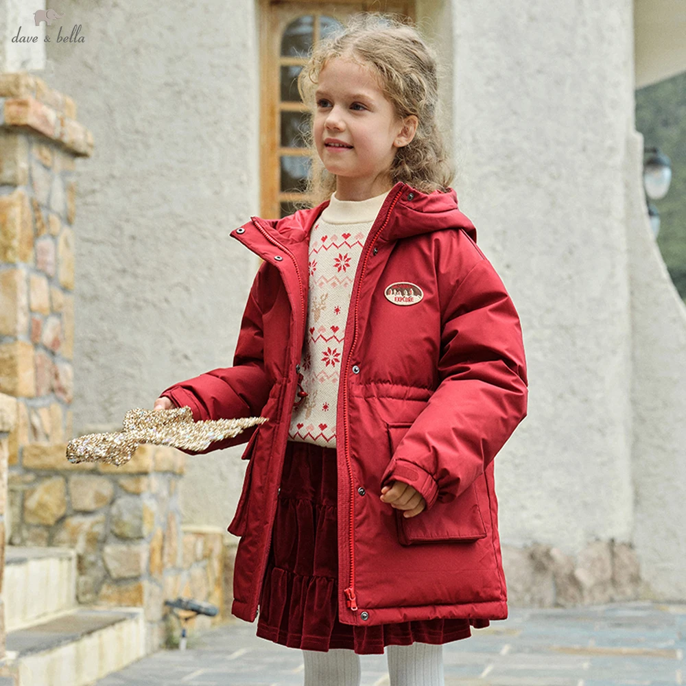 Dave Bella Girls Thicken White Duck Down Hooded Jacket Children Mid-long Winter Warm Coats Outwear Clothes DK4254534 ﻿