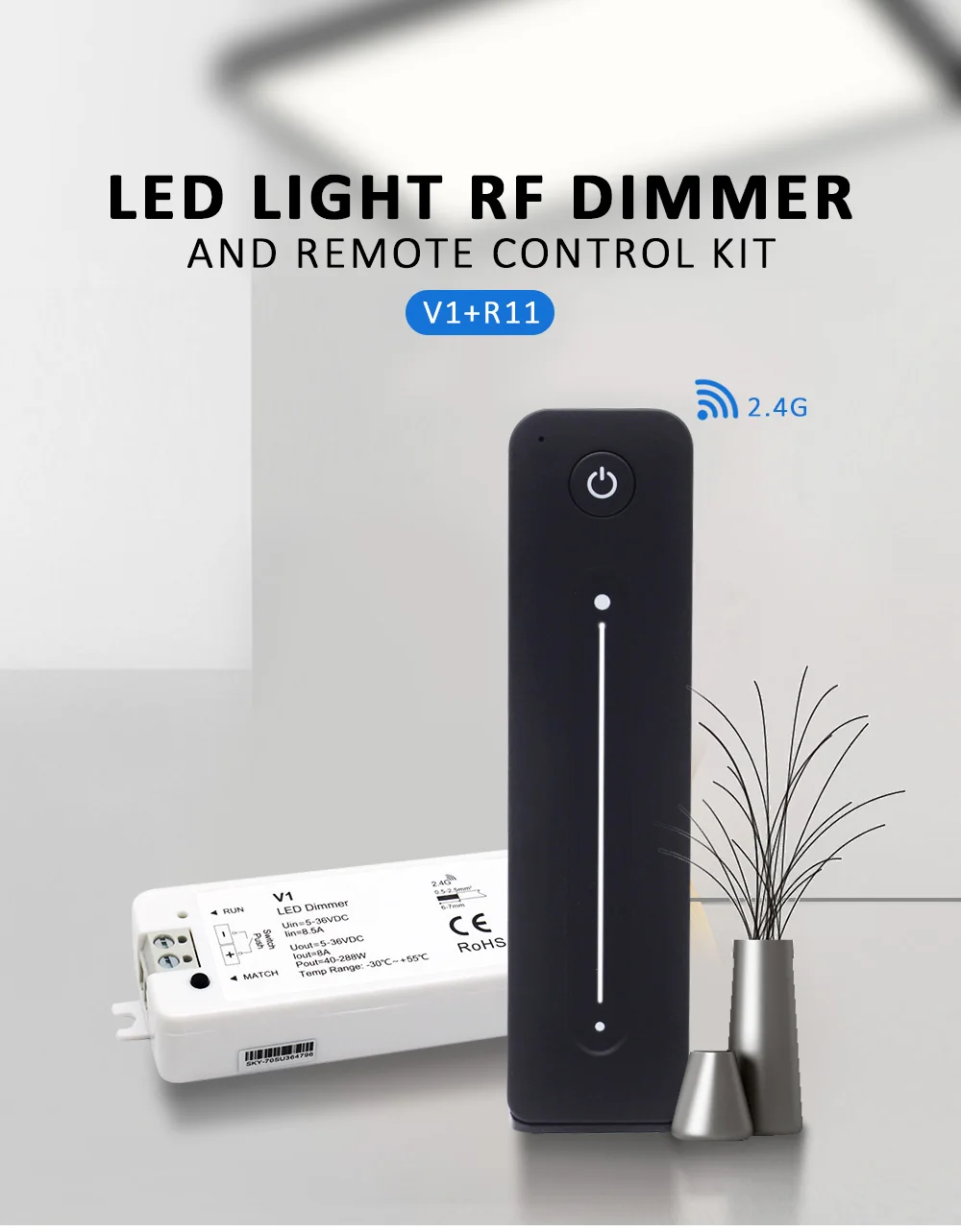 MJJC V1 LED Dimmer 12V 24V 36V 5V 8A RF 2.4G Wireless Touch Remote LED Push Dimer Siwtch for 2835 COB Single Color Strip Light