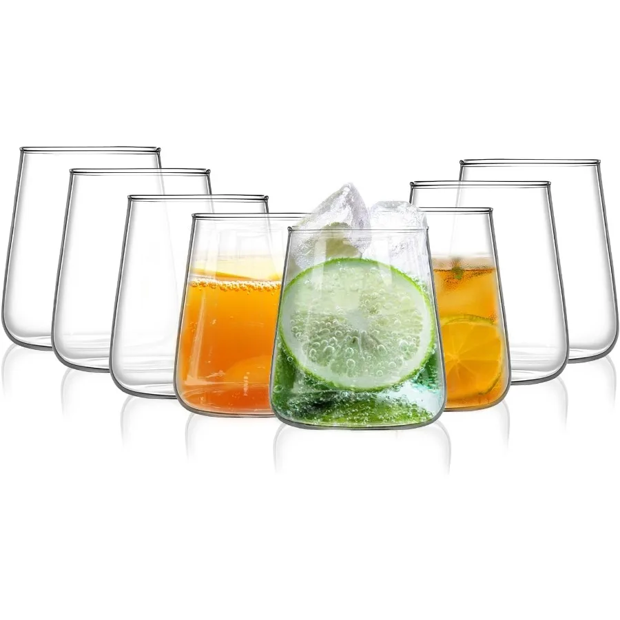 

Set of 8 14oz Highball Glasses for Cocktail Beer Wine Whiskey Water and Juice LeadFree Lightweight Glassware Sets with Elegant