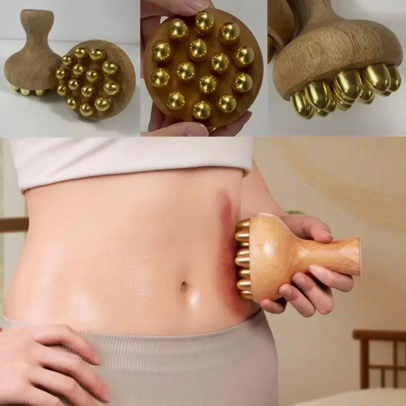 Multiuso Durevole SPA Gua Sha Strumento Testa in Ottone Massaggio Gua Sha Pettine Manico Lungo in Legno Robusto Spazzola Massaggiatore Punto Meridiano