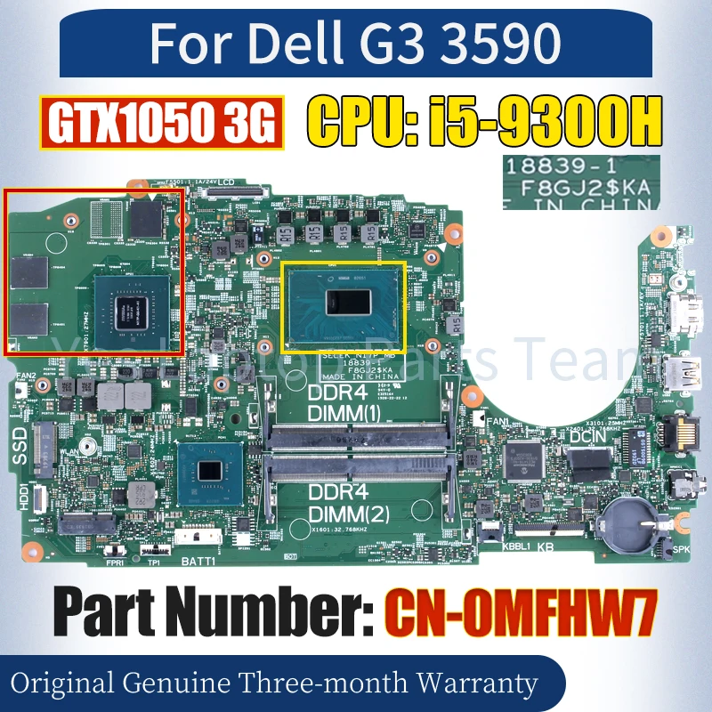 

18839-1 для ноутбука Dell G3 3590, материнская плата для ноутбука CN-0MFHW7 SRF6X, i5-9300H GTX1050 3G 100%, протестированная материнская плата для ноутбука