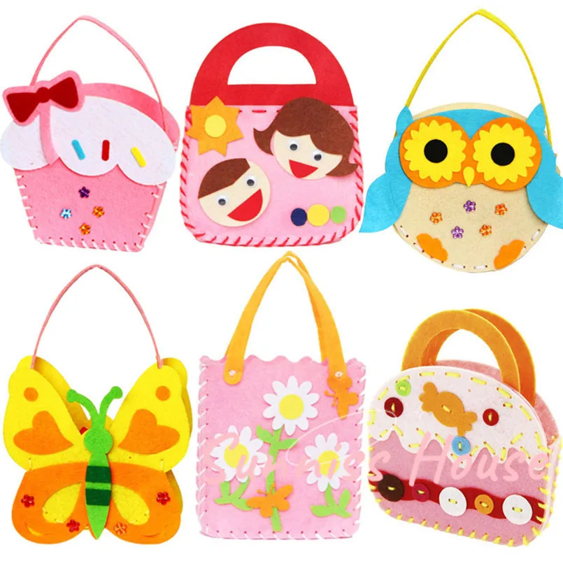 3Pcs Children Cartoon Non-woven Handicraft Toys Kids Handmade Bag DIY Animal Flower Handbags Crafts Art Sewing Toy Craft Decor