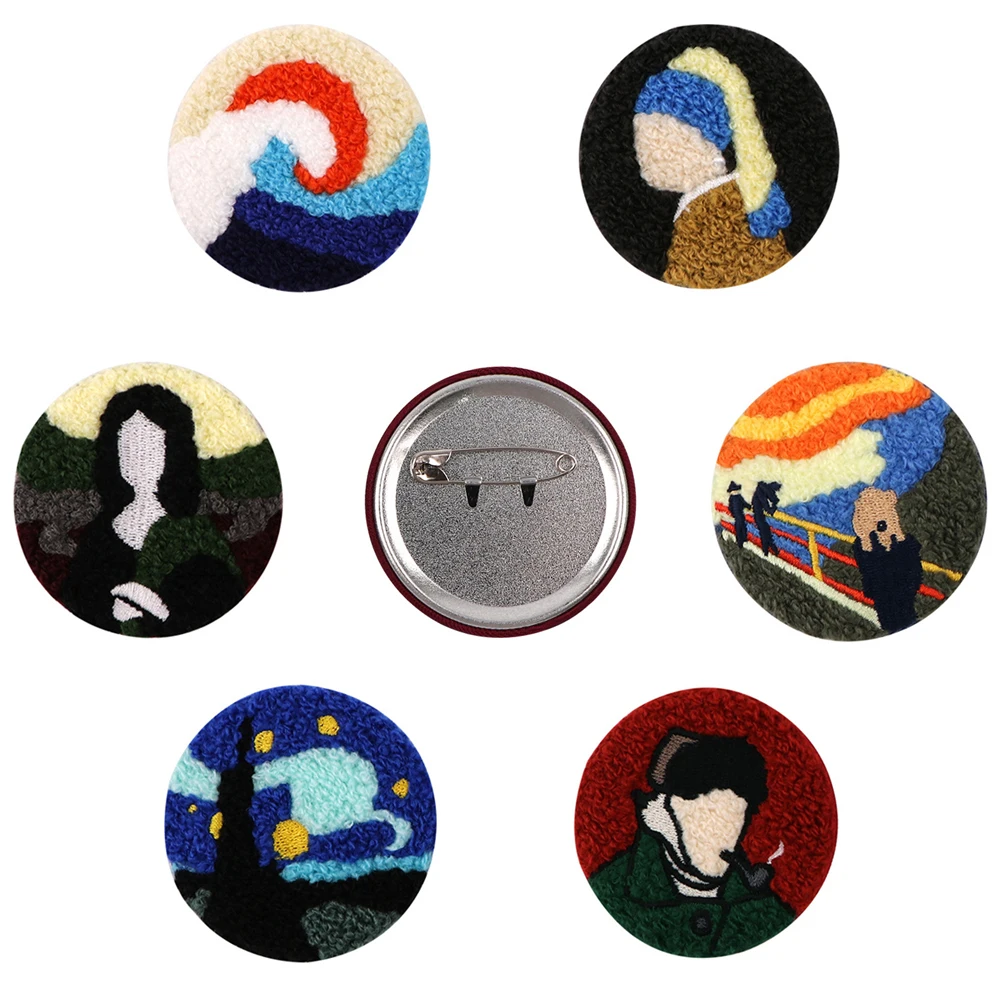 3 Pcs/set Van Gogh Oil Paintings Art Towel Embroidery Pins Boys Love Tinplate Brooches Lapel Badge Jewelry Gift for Kids Friends