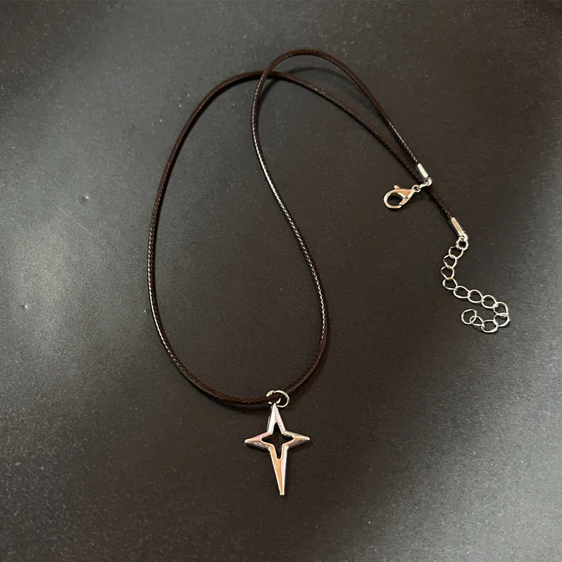 Vintage Leder Braun Stein Anhänger Halskette Stapeln Halsband Temperament Schlüsselbein Kette für Frauen Mädchen Herbst Winter Halskette – Detail 3