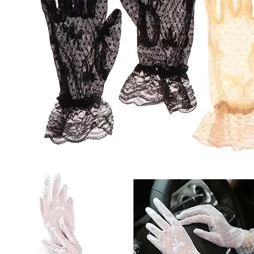 

1Pair French Bow Lace Bridal Gloves Elastic Mesh Gloves Sunscreen Gloves Cocktail Wedding Party Ceremony Glove