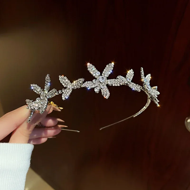 Full of Rhinestone Flower Hairbands for Women Exaggerated Temperament Hair Accessories Fashion Retro Personality Bride Headwear