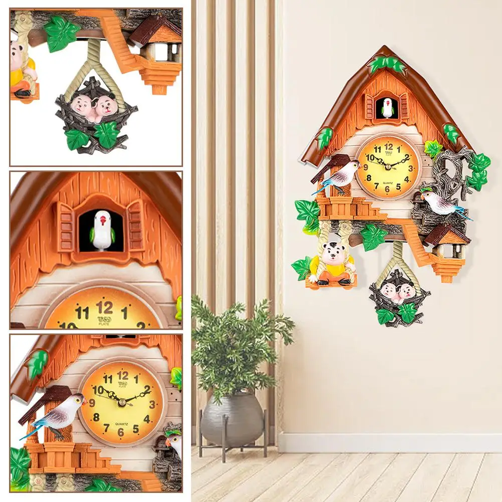

Silent Movement Cuckoo Clock Voice Activated Wall Bird Clock Study European Style Living Room Decor Home Decorative Kids Gift
