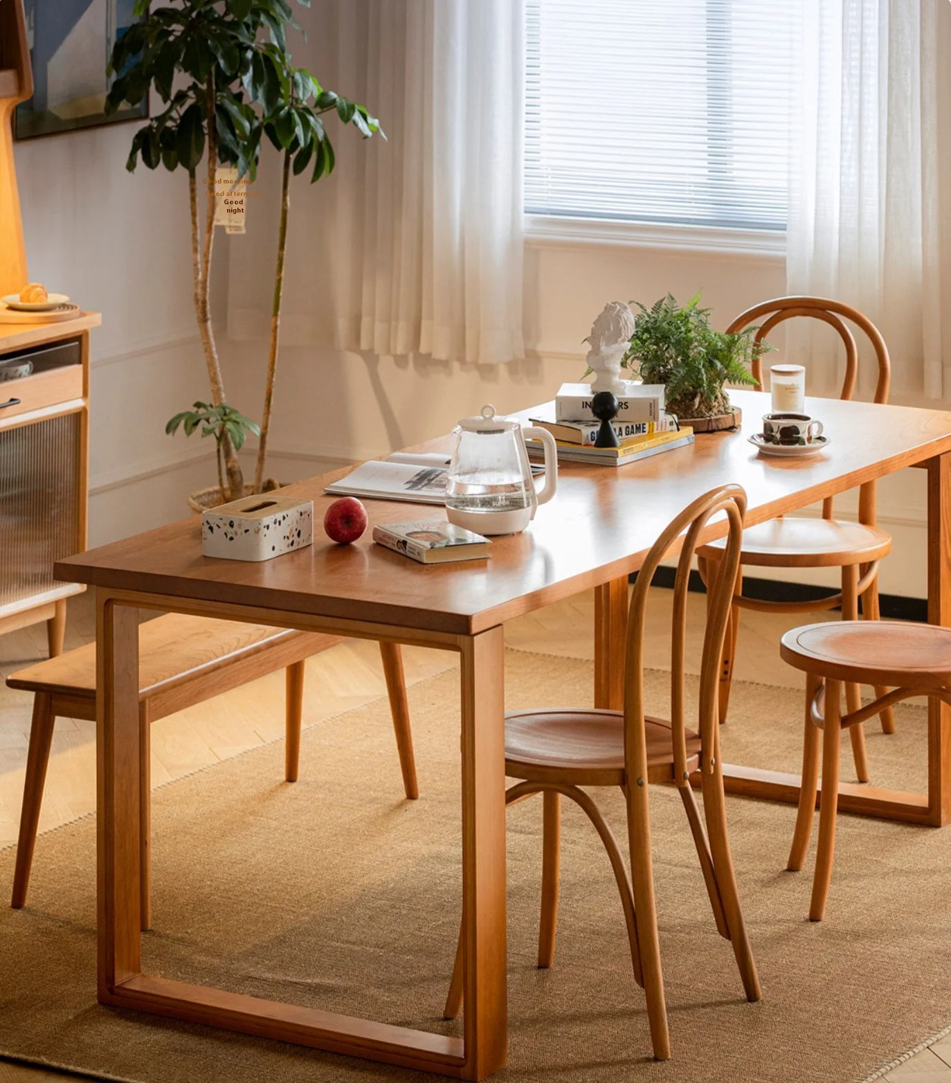 ug-Solid Wood Dining Table Thickened Nordic Japanese Style Large Board Table with Cherry Wood Workbench for Home Apartment-