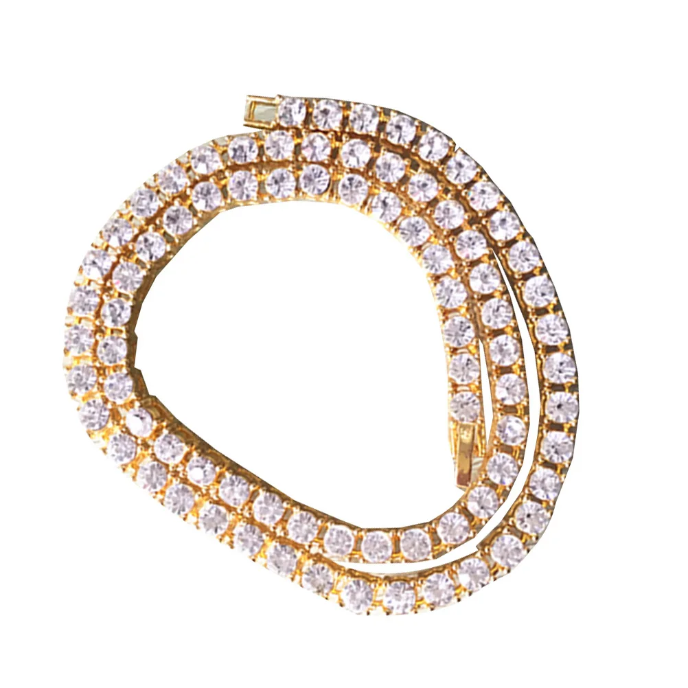 

1 Row Diamond Necklace Rhinestone Chain Gifts Rapper Hiphop Pendant Gold Hiphop Jewelry Crystal Lead Free