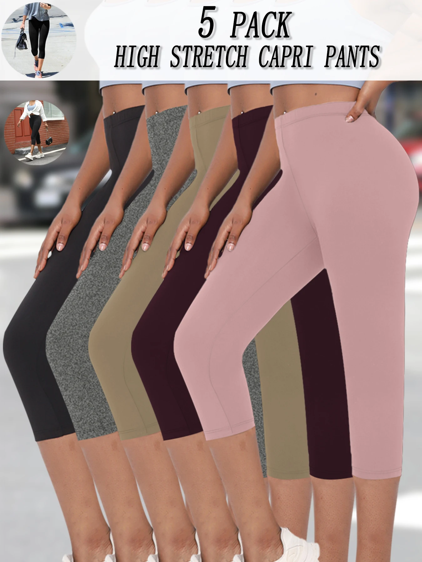 5 pacote feminino super macio capri alta elástica respirável esportes sem ver através do treino correndo yoga push up ginásio leggings de fitness