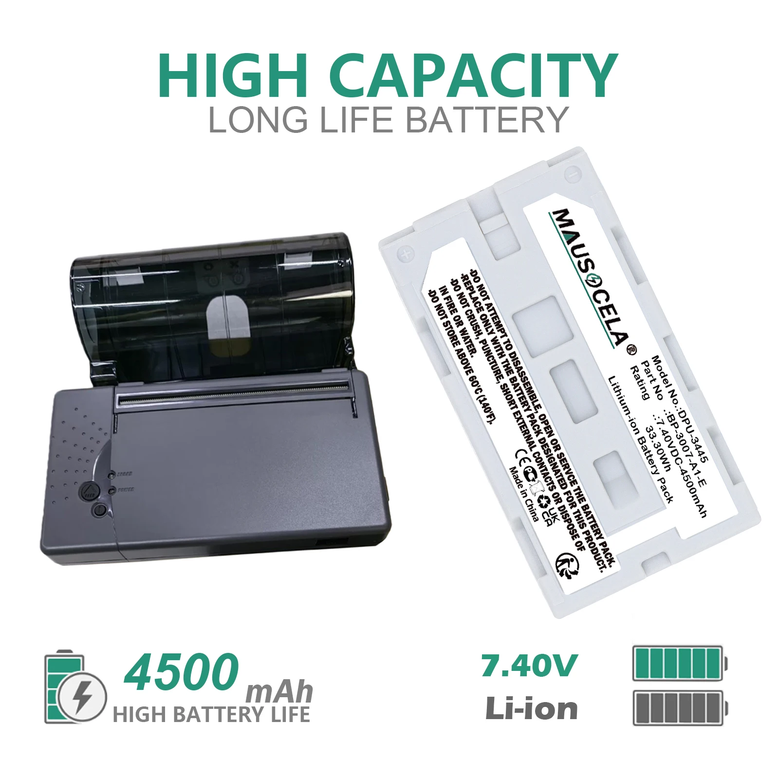 

4500mAh Portable Printer Battery For Seiko:BP-3007-A1-E,DPU-3445,--4500mAh/33.30Wh--Li-ion--7.40V