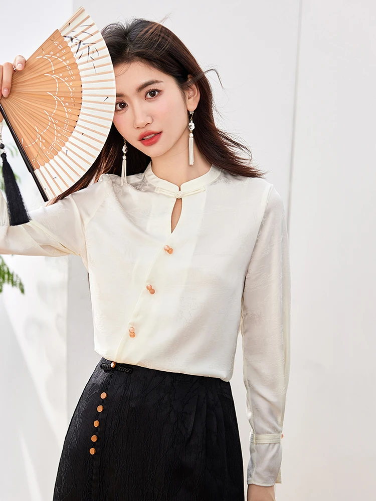 New Chinese Style Shirt Vintage Design Sense Niche Blouse Autumn Temperament Elegant Long Sleeve Shirt