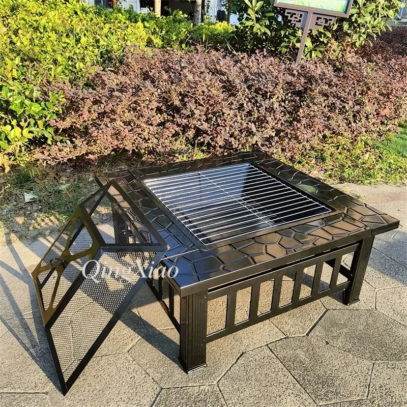 Square Charcoal Fire Pit Table for Roasting Tea BBQ Grilling Heating Outdoor Household Carbon Grill Table for Family Party