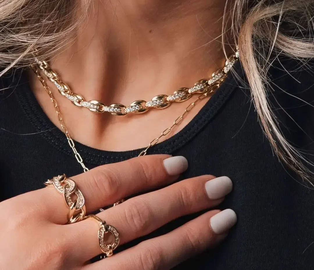 Cadena de Eslabones con Cuentas de 16 Pulgadas, Color Dorado, para Mujer, Estilo Europeo, Collar Gargantilla de Moda, Gran Venta