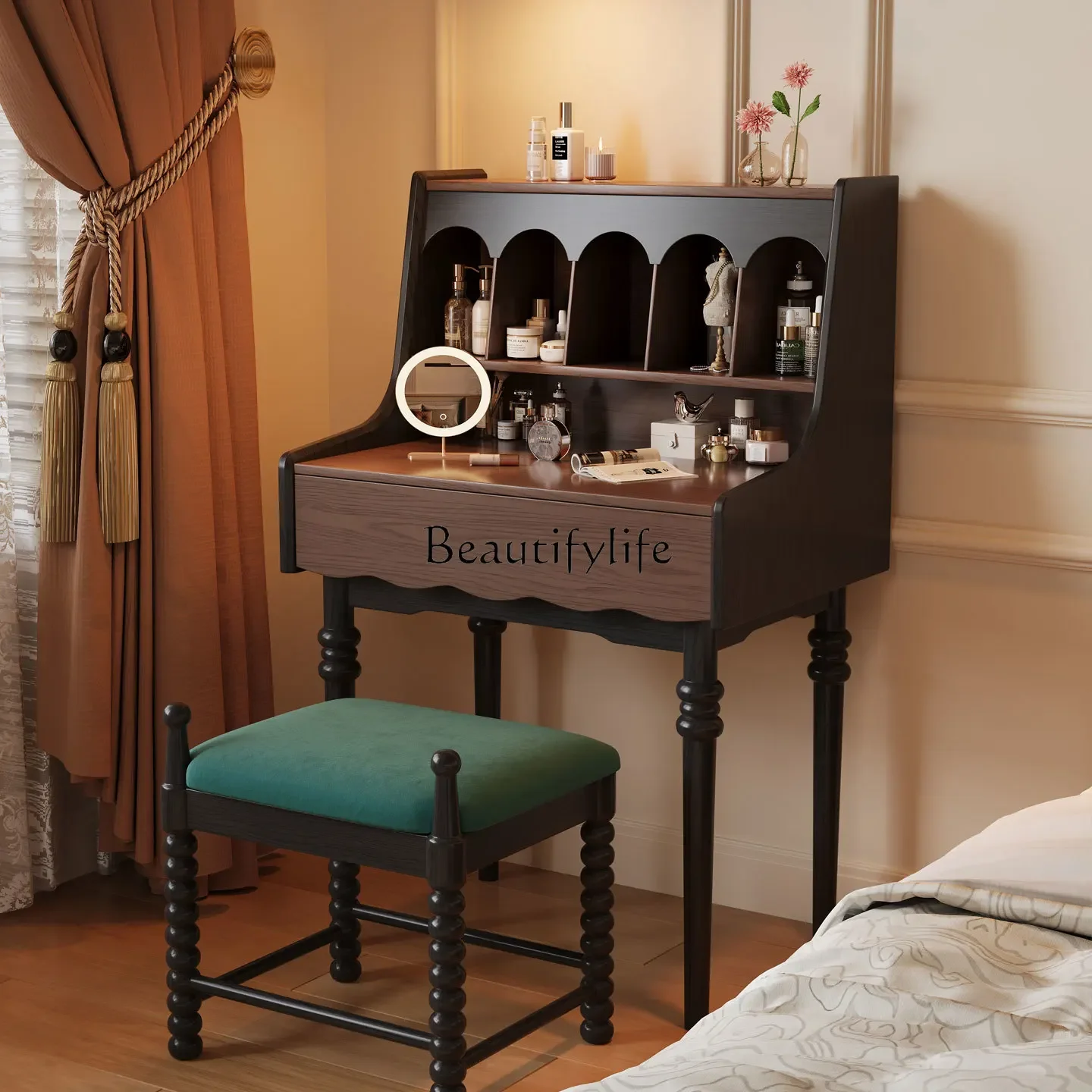 

ld25 American Retro Solid Wood Dressing Table Vintage Style Makeup Table French Extendable Makeup Table