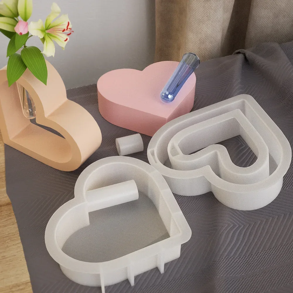 

Heart Shaped Plaster Vase Silicone Mold DIY Epoxy Resin Acrylic Tube Loving Petri Dish Test Tube Flower Vase Container Mould