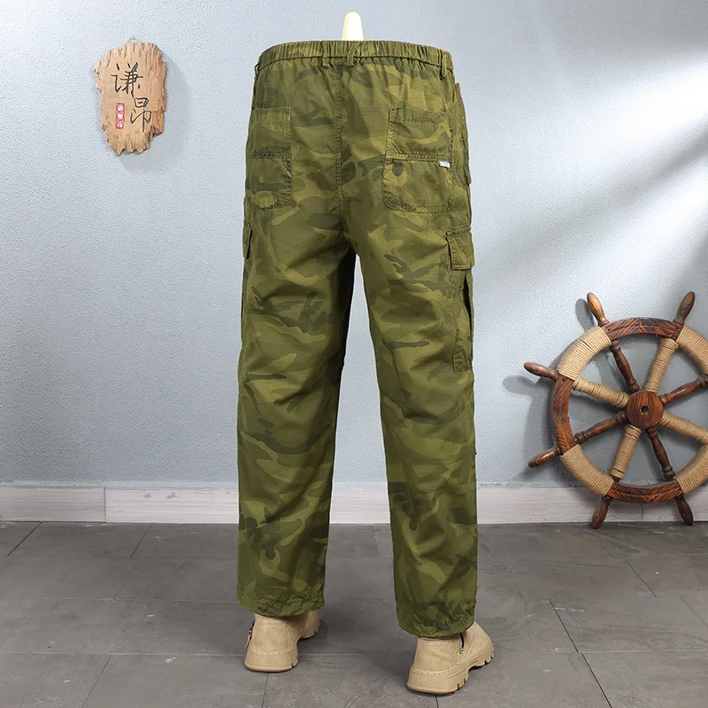 American camouflage loose multi pocket work pants men's summer new trend straight leg wide leg casual pants