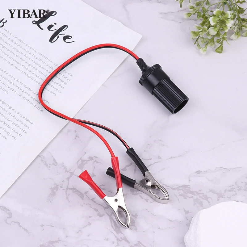 

1Pc Power Car Cigarette Lighter Female To Alligator Clip Extension Connector To Terminal Clip-on Battery Adapter Auto Socket