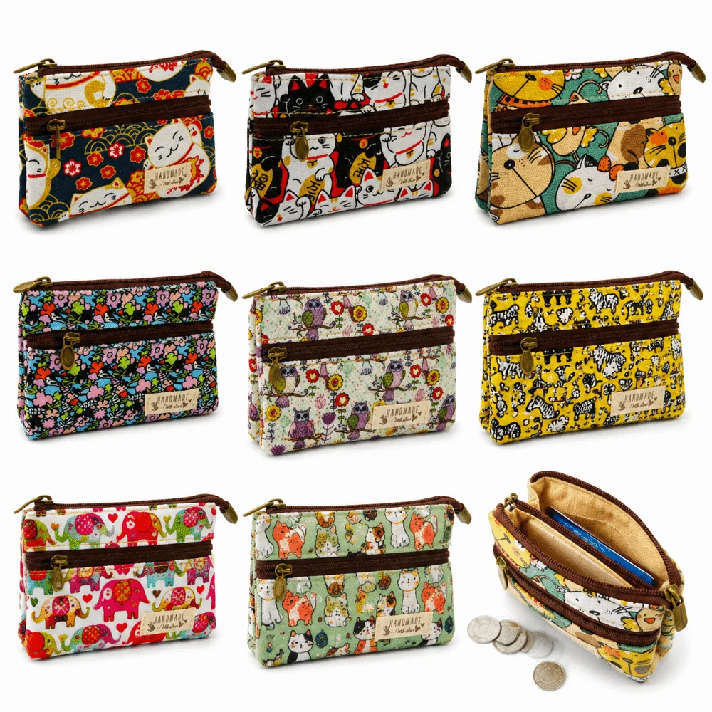 Cartoon Printed Coin Purse Waterproof Zipper Closure Card Bag Lightweight Multi Functional Organizer Wallet Ladies Organizer