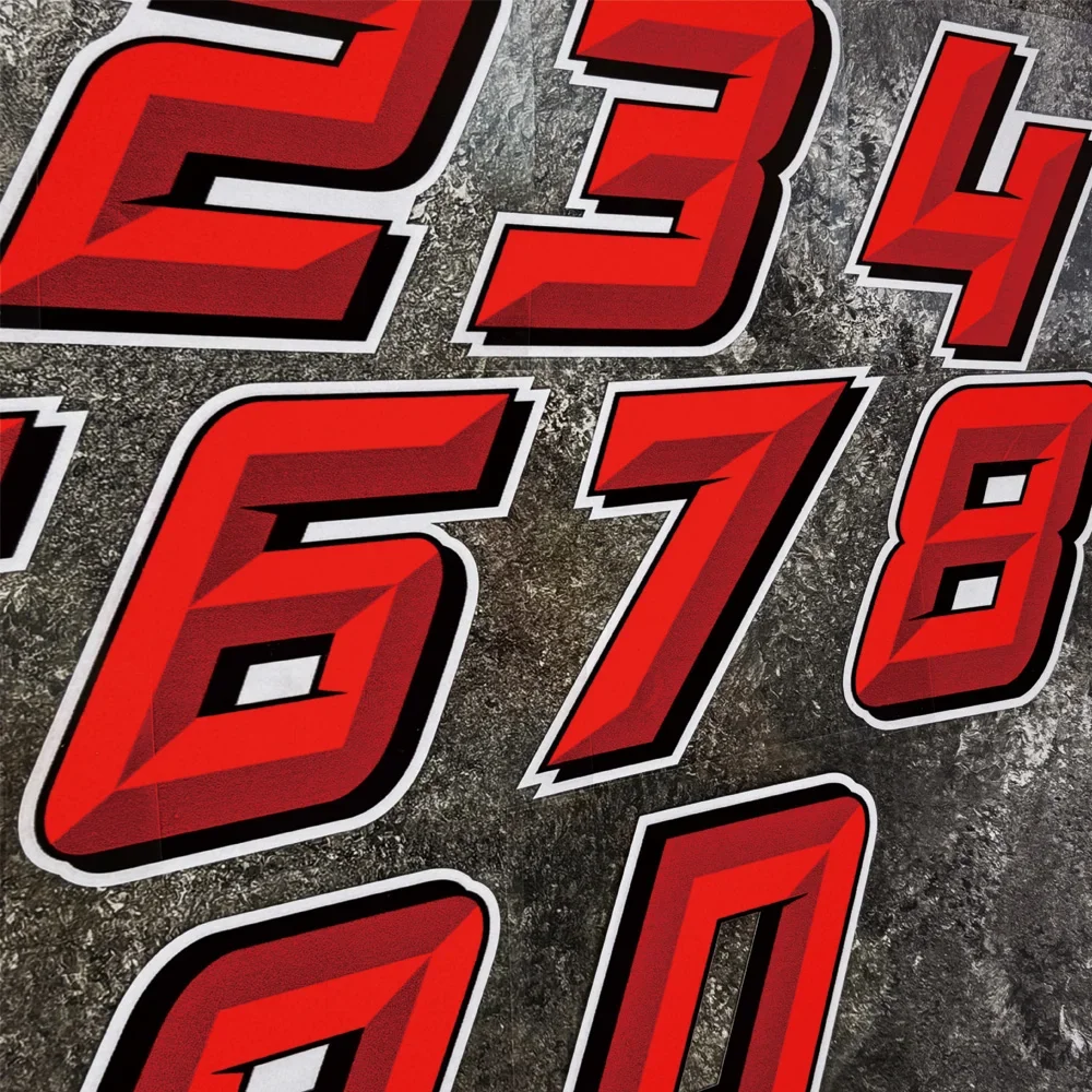 0123456789 Red Number Motorcycle Stickers for Motorbike Fuel Tank Fairing Waterproof Vinyl Decals DIY Racing Helmet Decoration
