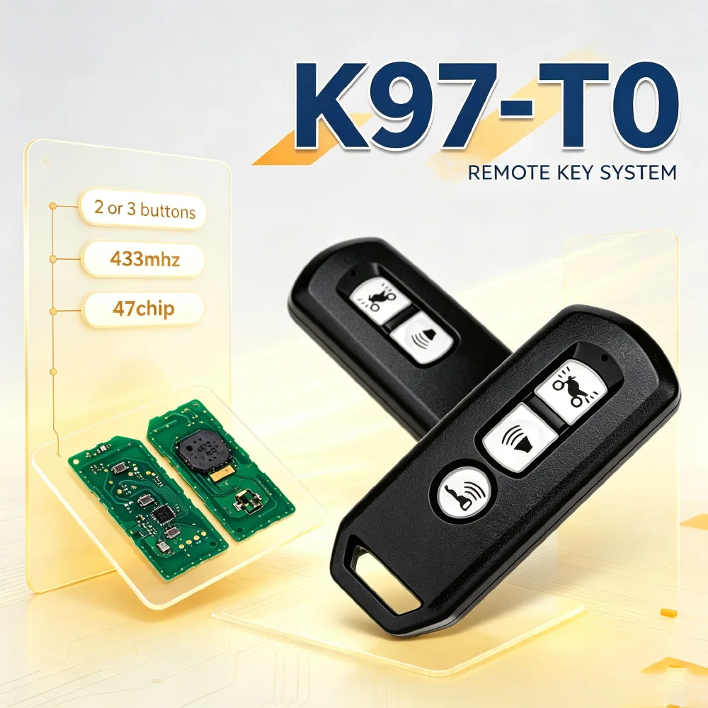 10 pcs Motorcycle Smart Key Fob K97‑T0 2/3 Buttons ID47 Chip 433MHz Keyless Remote For Honda Motorbike Scooter