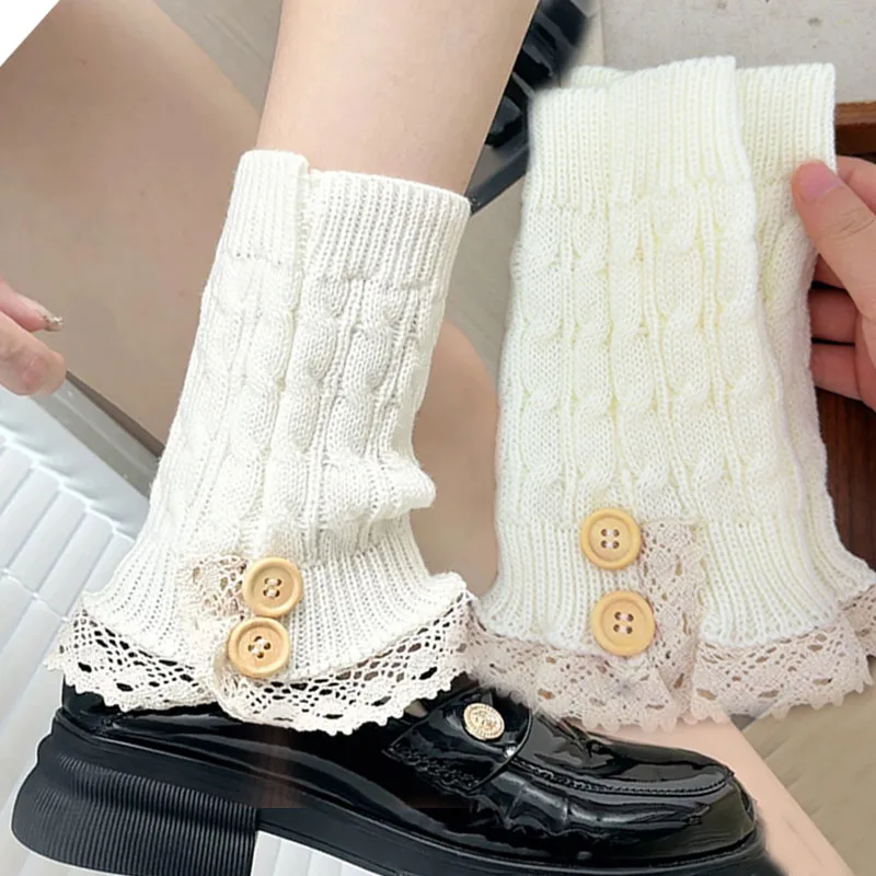 

Winter Warmth Thicken Ankle Socks with Lace Edge Y2K Lolita Knitted Leg Warmers Boot Socks for Women Fashion Cosplay Leggings