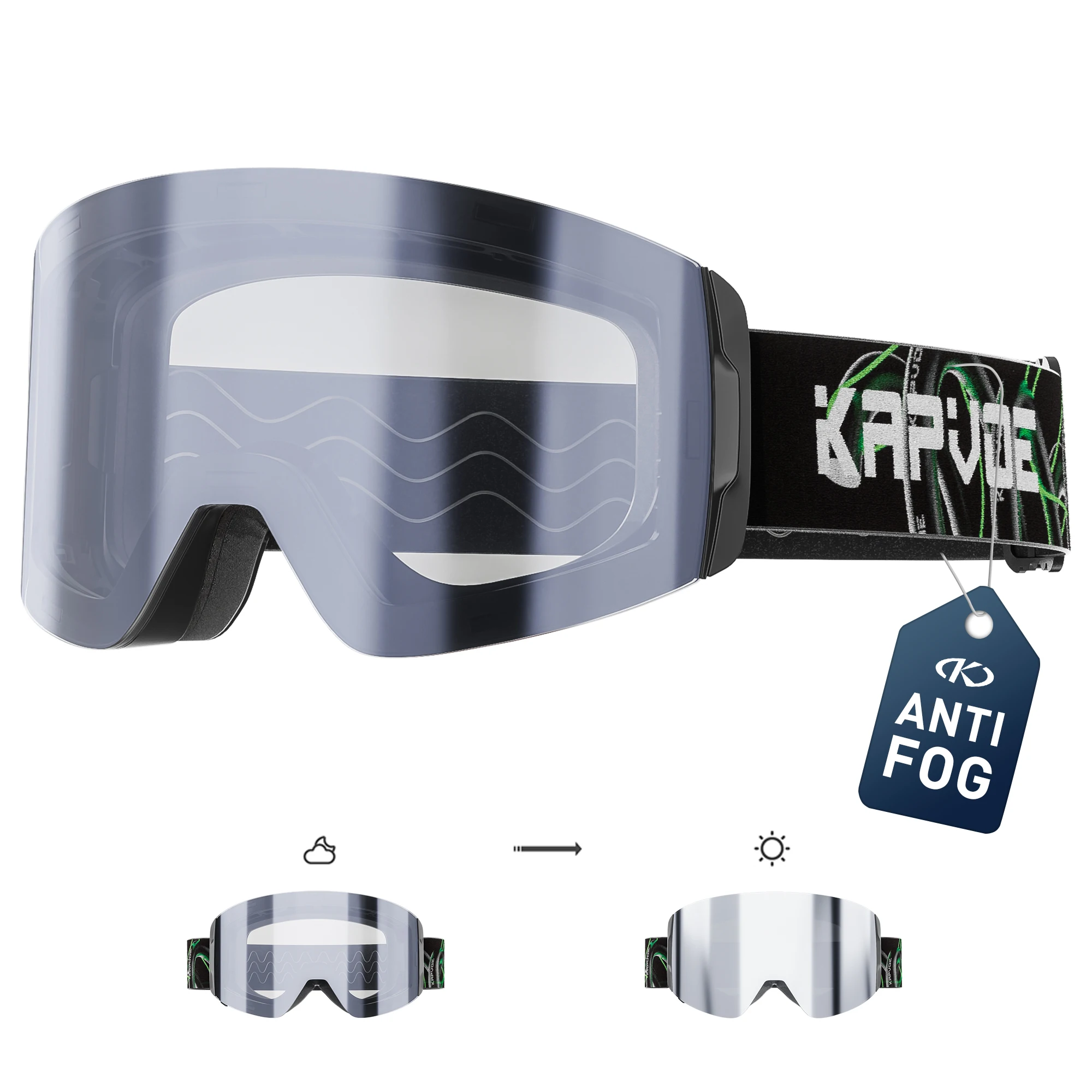 

KAPVOE New Photochromic Ski Goggles Snowboard OTG Snow Glasses Magnetic Lens Men Women UV400 Double Layers Lens Anti Fog Skating