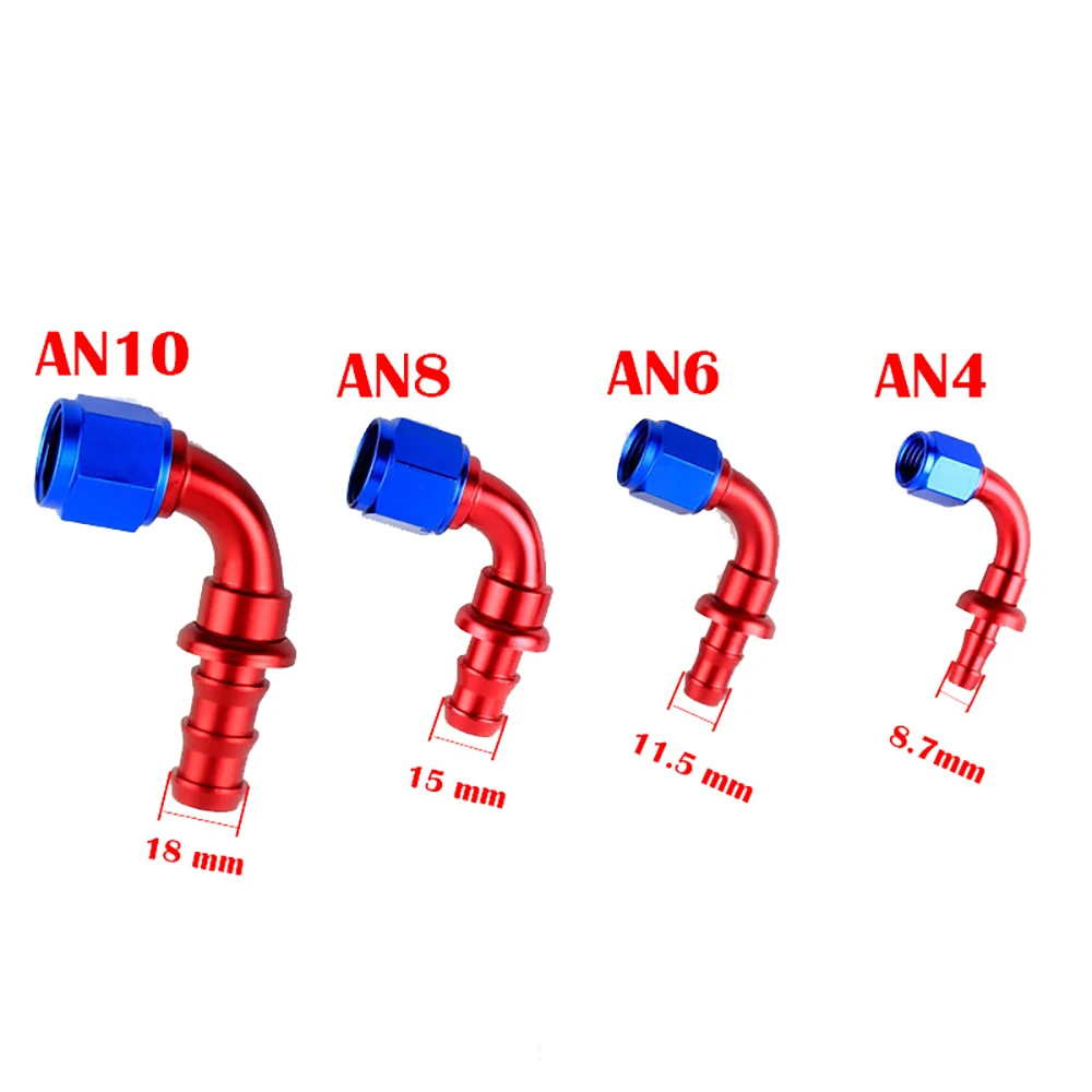 Raccord universel AN4 ~ AN20 en aluminium pour huile et carburant, kit d'adaptateur d'extrémité de tuyau à verrouillage poussoir, tube en caoutchouc 90 °