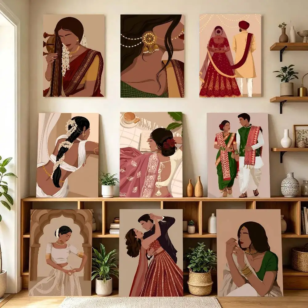 Indian Folk Traditional Wedding Poster Self-adhesive Art Room Entrance Restaurant Wall Decor Art Painting