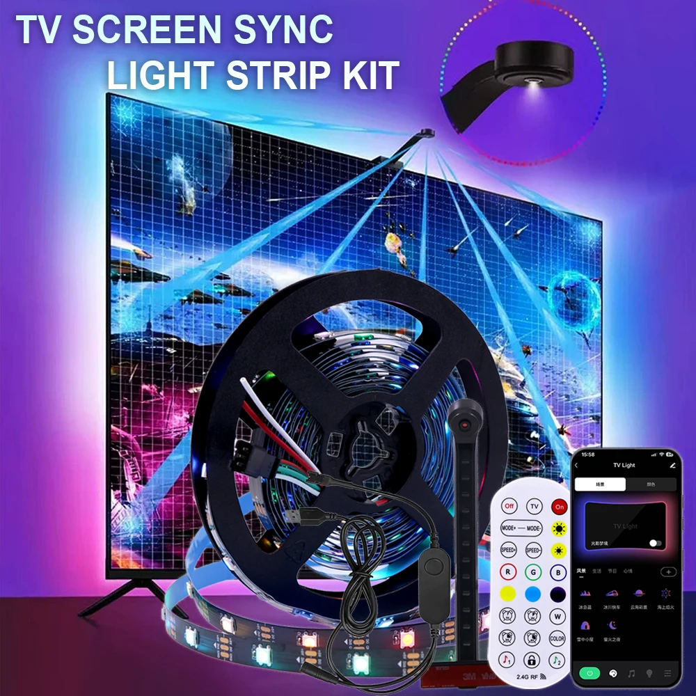

Светодиодная подсветка телевизора TV&PC Color Sync Tuya LED Light Светодиодная черная подсветка WS2812 Камера Ambient Smart For Inch TV Pc Led RGB Tape Screen