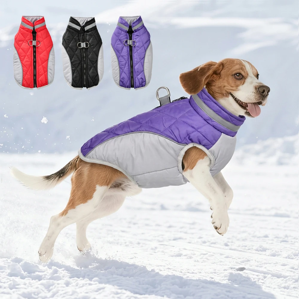 Winter Pet Coat Clothes High Collar Windproof Warm Jacket with D-ring for Small Medium Dogs Chihuahua Beagle Reflective Coat