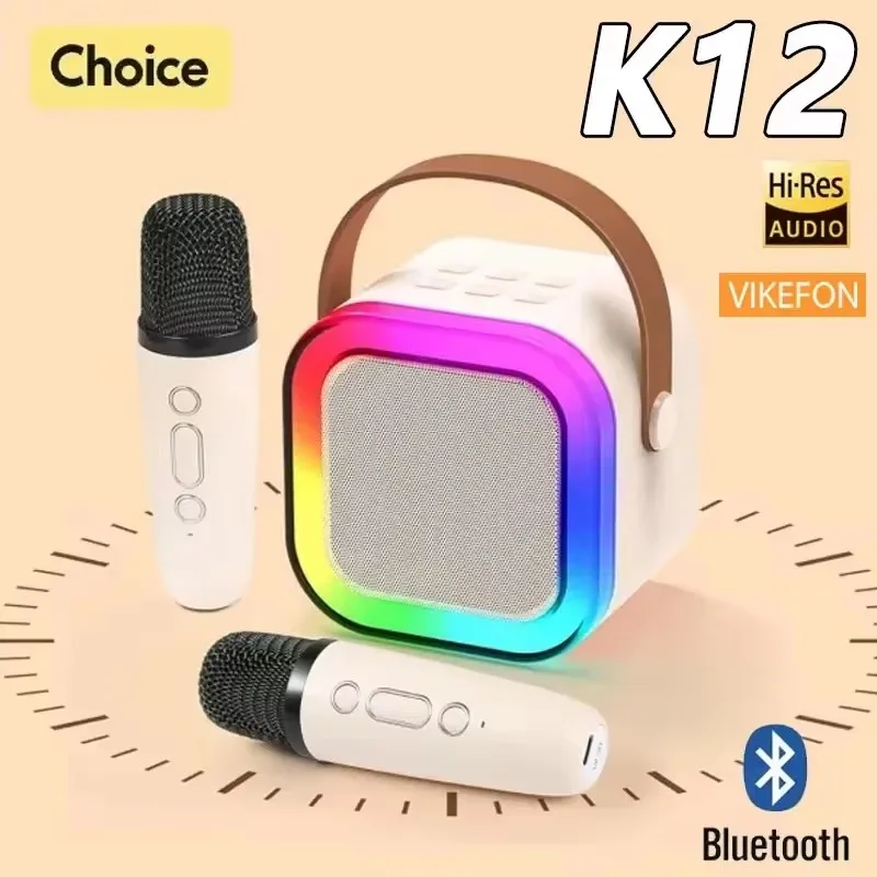 K12 Bluetooth Karaoke Machine Portable  5.3 PA Speaker System with 1-2 Wireless Microphones Home Family Singing Children's Gifts