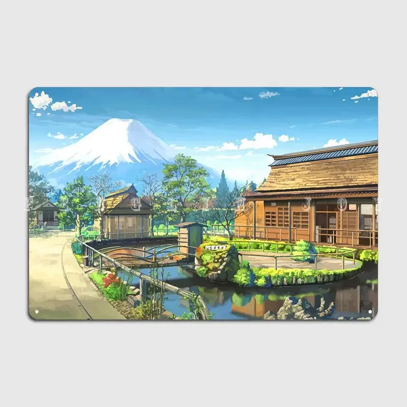 (2D-Blechmalerei) Japanische Landschaft Metallschild Malerei Dekoration Personalisierte Club-Party-Wanddekoration Blechschild Poster