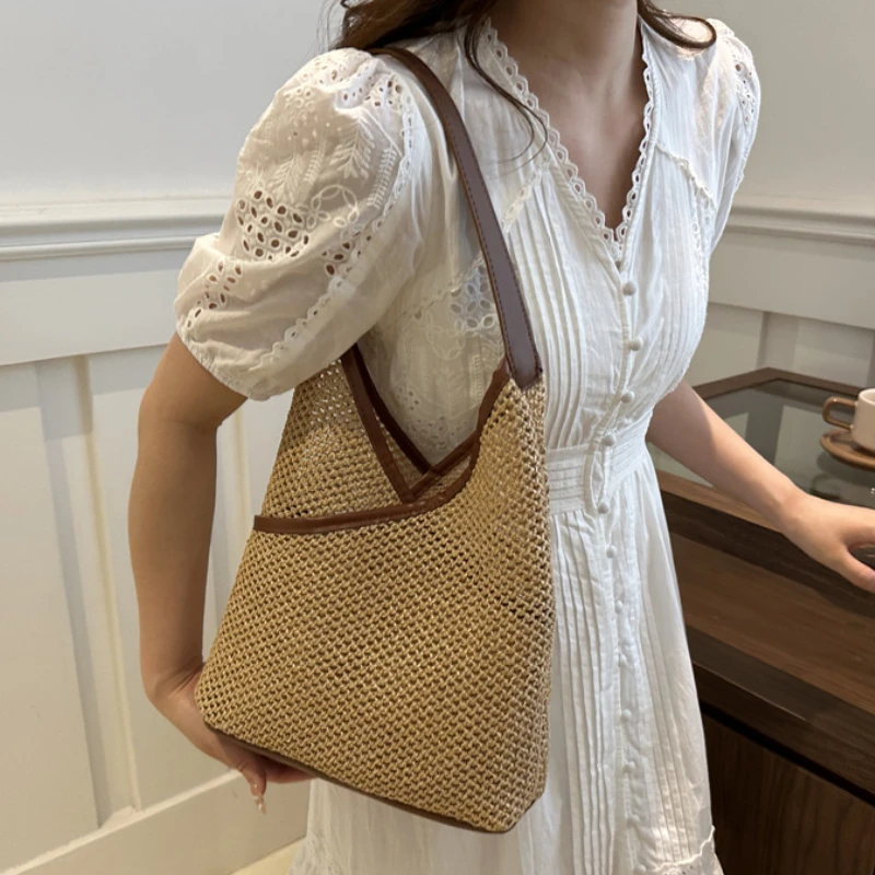 Summer Popular Women's Handheld Woven Bag Fashionable Shoulder Bag Seaside Travel Beach Straw Bag for Women Сумка Женс