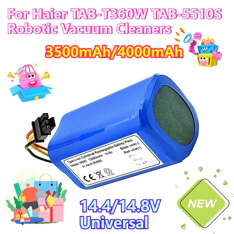 

14.4/14.8V Universal 3500mAh/4000mAh Lithium Batteries for Haier TAB-T360W TAB-5510S Robotic Vacuum Cleaners